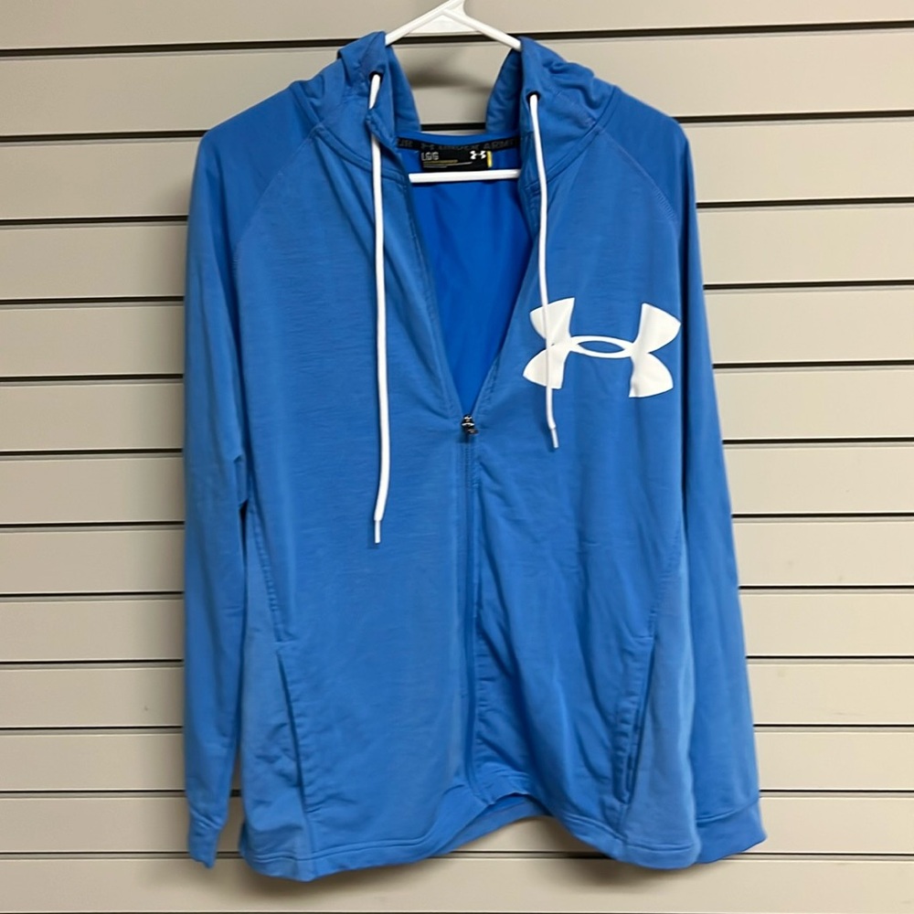 Under Armour women’s sky blue full zip hoodie, size large.
